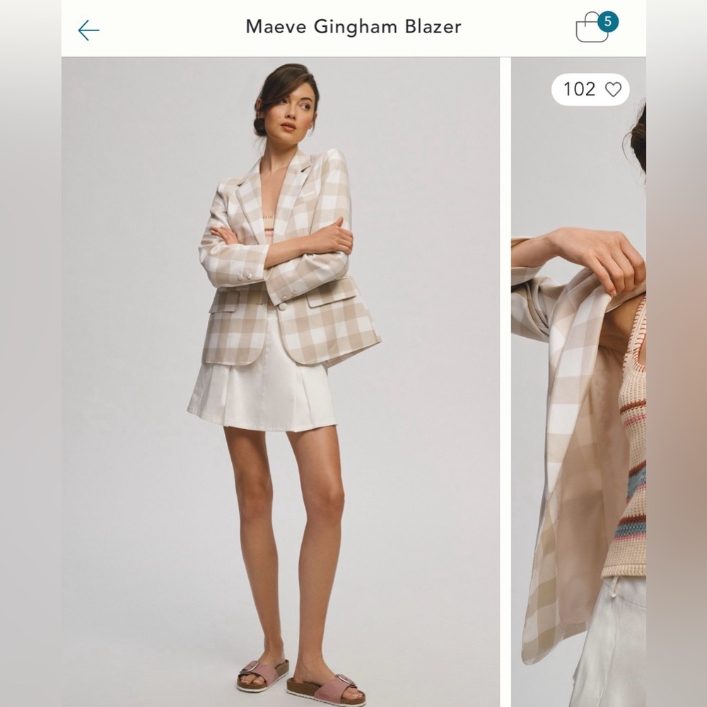 Maeve Anthropologie Ivory Checkered Blazer Size XS